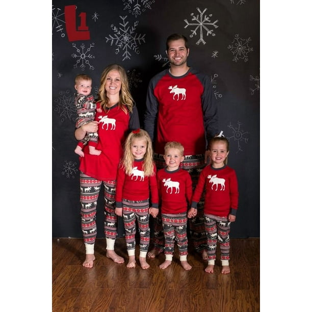 Family Pajama Christmas Matching Set Reindeer Sleepwear Pants Dad Mom Kid Outfit
